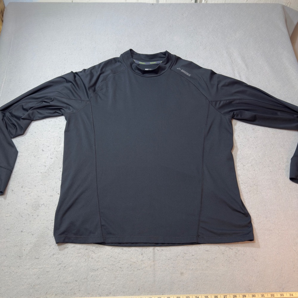 Brooks Run Happy Mens XL Black Mock Neck Long Sleeve Running Shirt Thumbholes - Picture 4 of 10